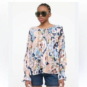 See By Chloe Printed Pleated Bell Sleeve Top